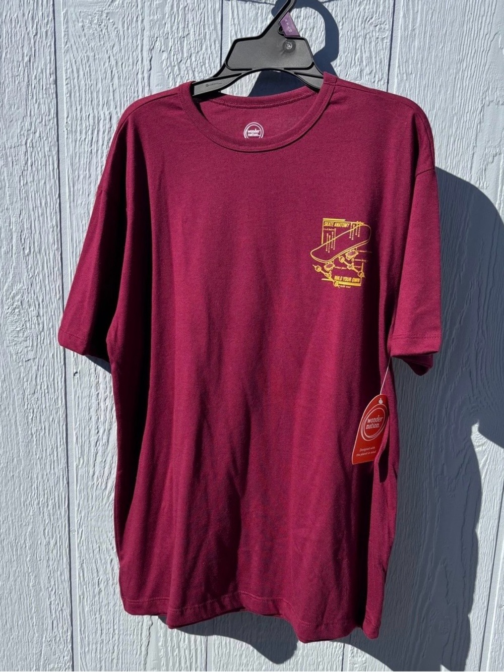 Boys Maroon Graphic Tee with Yellow Print Skate Anatomy